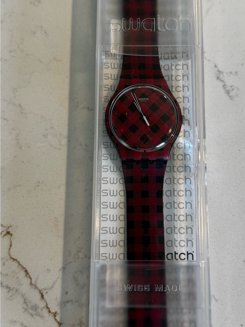 Swatch Adelboden Red and Black Plaid Watch - Picture 2 of 12